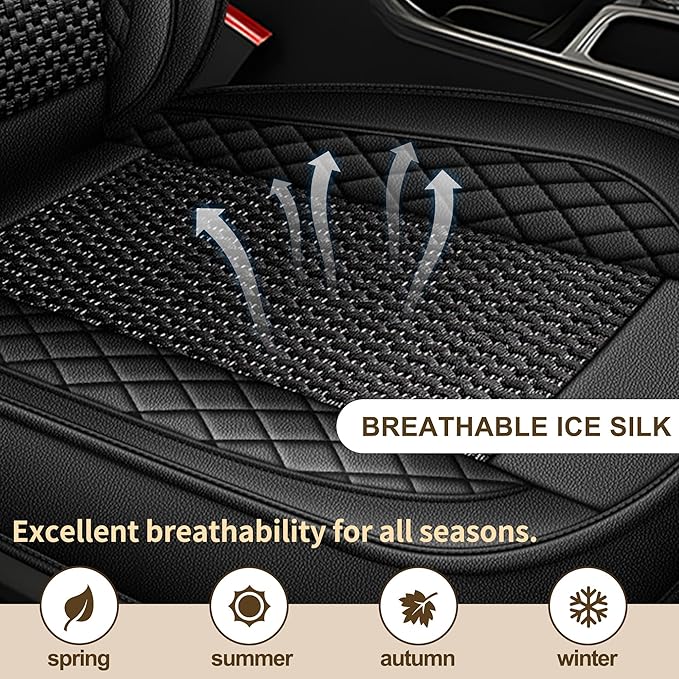 TTX LIGHTING for Hyundai Sonata 2007-2026 Car Seat Covers, Breathable Ice Silk & Leather Seat Protector, Cool & Anti-Sweat for Long Driving, Airbag Compatible, 2 Front Seats (Black)