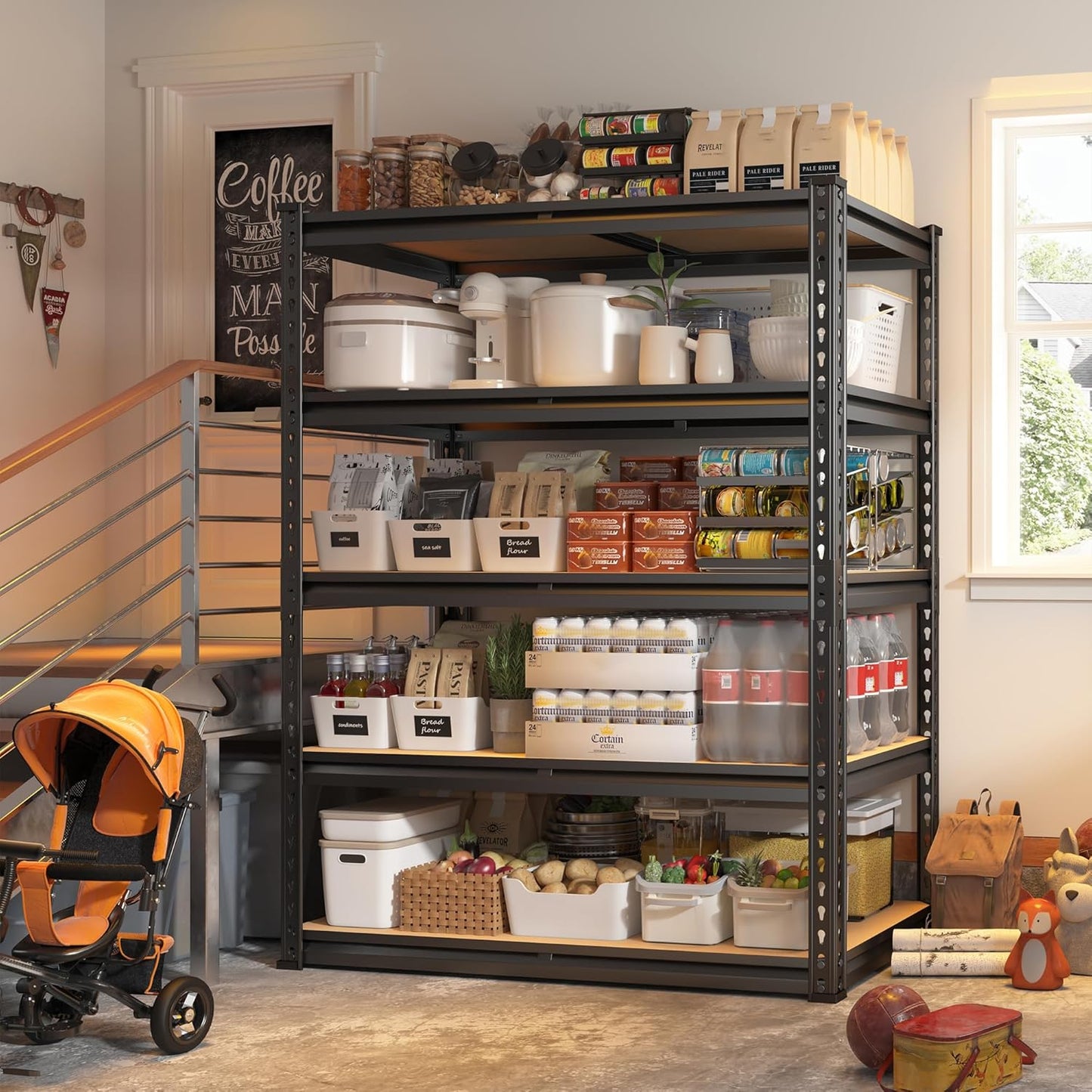 REIBII 2000LBS Garage Shelving Heavy Duty 72''H Storage Shelves 5 Tier Heavy Duty Shelving, Adjustable Metal Shelves for Basement Pantry 35.5" W x72 H x 15.8" D, 3 Pack