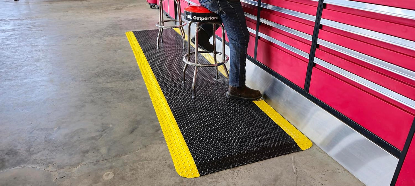 Rhino Mats, American Classic Diamond Anti-Fatigue Mats, Industrial Ergonomic Comfort Standing Mat for Work, Home, Garage, Office, Kitchen or Anywhere (Black/Yellow 1" Thick, 4 FT. x 13 FT.)