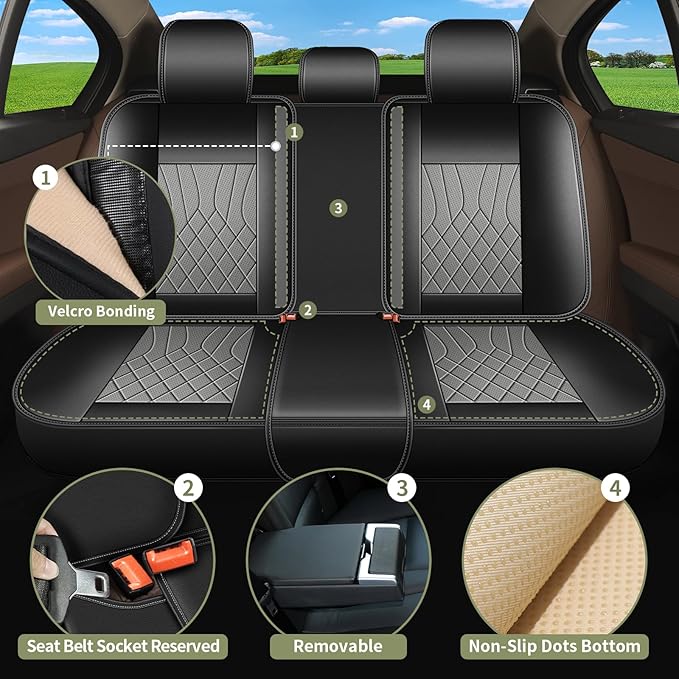 Full Set Car Seat Covers for Nissan Altima 2009-2024 2025 2026 : Breathable Perforated Leather Seat Cover (Black&Grey)