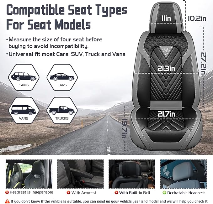 Truck Seat Covers for Ram 1500 2009-2026, Waterproof Premium Leather Full Coverage Car Seat Cover, Muscle Sport Style Auto Interior Seat Cover Sets (Full Set/Gray Black)