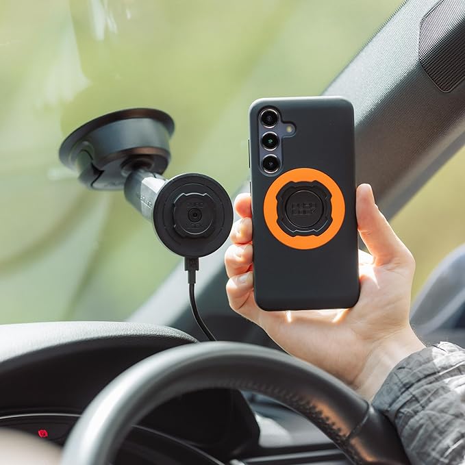 Quad Lock Heavy Duty Suction Car Phone Mount with MAG Phone Case and MAG Wireless Charging Head for iPhone 13 mini