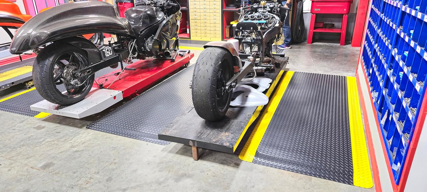 Rhino Mats, American Classic Diamond Anti-Fatigue Mats, Industrial Ergonomic Comfort Standing Mat for Work, Home, Garage, Office, Kitchen or Anywhere (Black/Yellow 9/16" Thick, 2 FT. x 25 FT.)