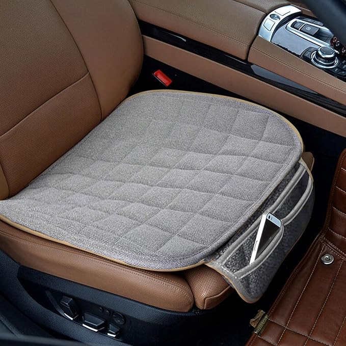 Suninbox Linen Seat Cover for Car,2 Pack Bottom Seat Covers for Trucks, Car Seat Cushion,Pads,Mat,Protector Universal Fit Most Automotive[Gray Front Seat]