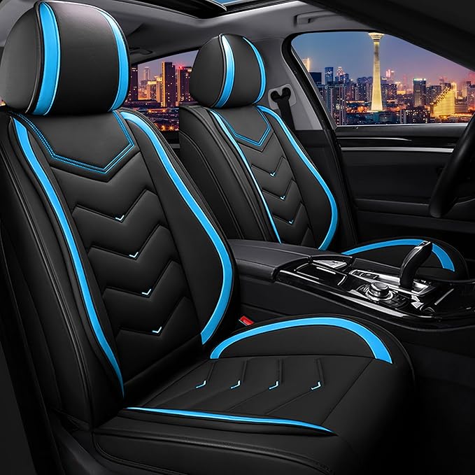 CTDS Car Seat Covers for Chevy Malibu 2000-2026, Stylish Sport Seat Cover, Premium Nappa Leather Car Seat Cover. Automobile Seat Covers Sets.(Standard 2 Seats/Black Blue)