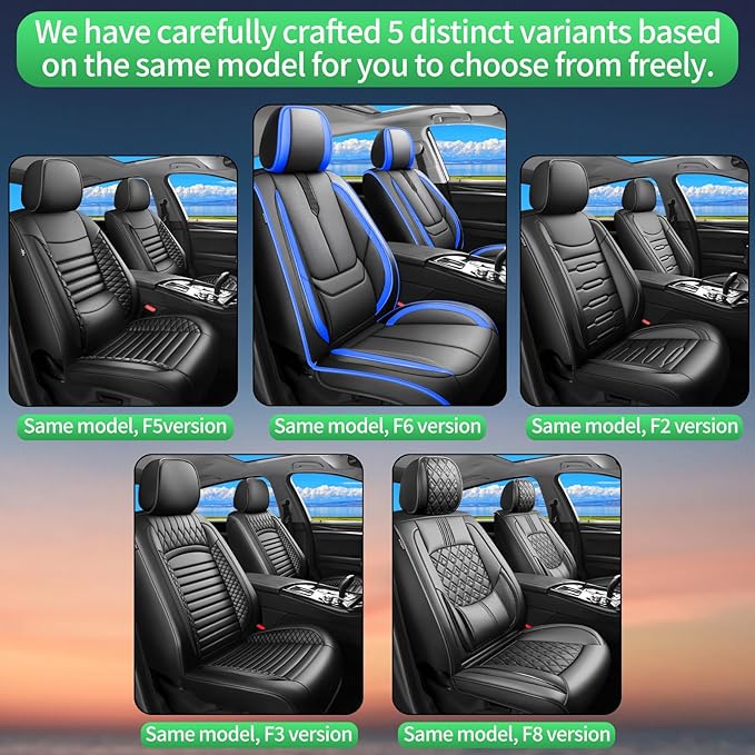 Fit Avalon Car Seat Covers for Toyota Avalon 2001-2024 2025 2026 -Upgraded Premium Waterproof & Breathable Leather,Airbag Compatible,All-Weather Seat Cushion Protector,Full Set,Black-Blue