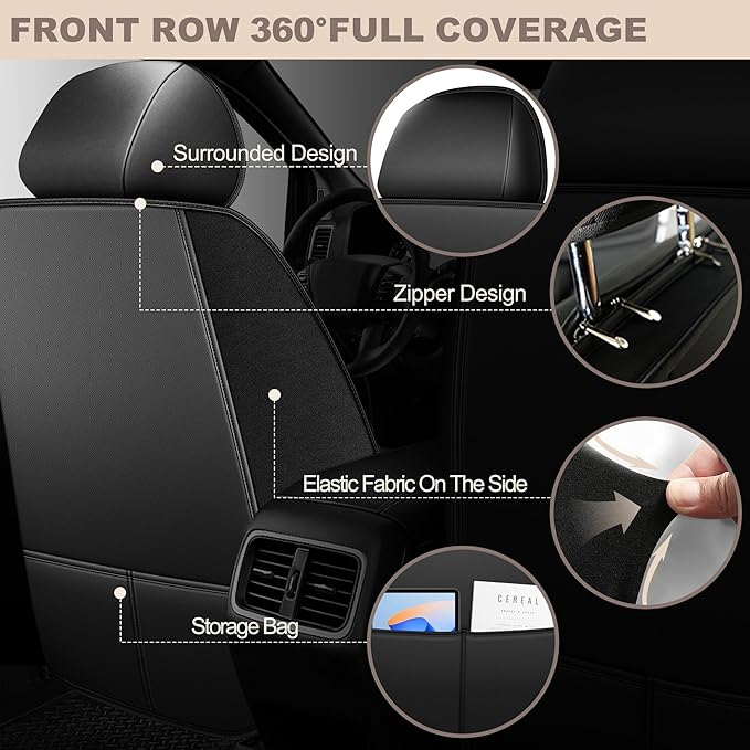 TTX LIGHTING for Toyota Prius 2003-2015 Car Seat Covers, Breathable Ice Silk & Leather Seat Protector, Cool & Anti-Sweat for Long Driving, Airbag Compatible, 2 Front Seats (Black)