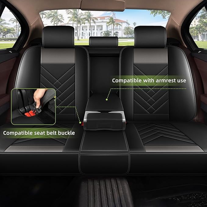 AOMSAZTO Car Seat Covers Full Set Fit for Nissan Kicks 2018-2025 2026 Waterproof Faux Leather Car Seat Cushions Automotive 5 Seat Covers Set（Black&Grey）