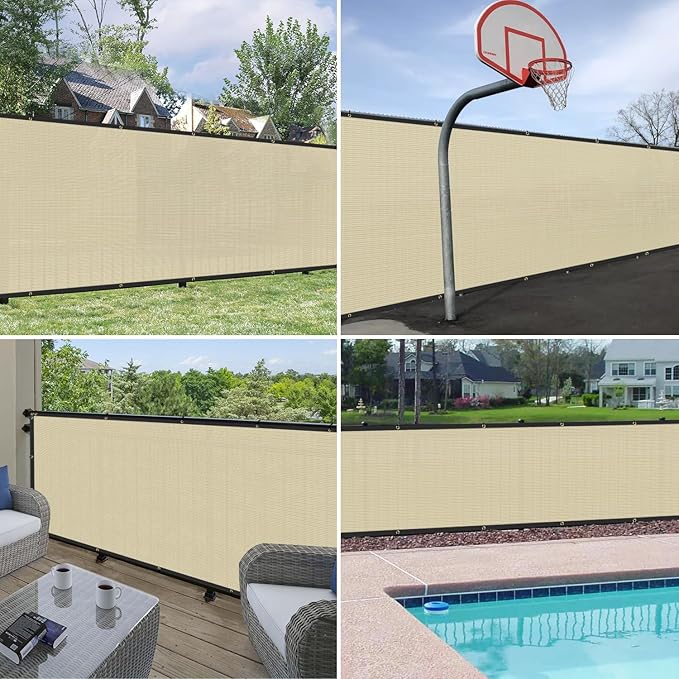 Windscreen4less Privacy Fence Screen Heavy Duty Windscreen Fencing Mesh Fabric Shade Net Cover with Brass Grommtes for Outdoor Wall Garden Yard Pool Deck, 8'x259' Beige