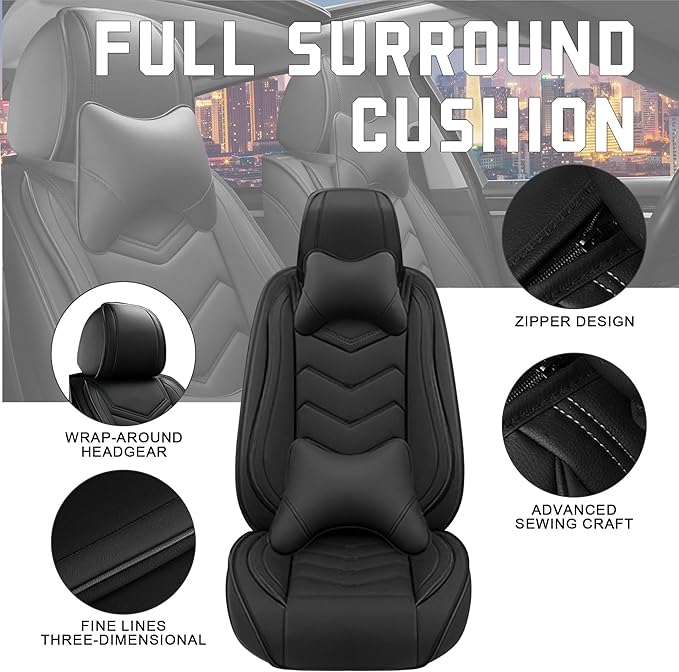 CTDS Car Seat Covers for Nissan Altima 2001-2026, Stylish Sport Seat Cover, Premium Nappa Leather Car Seat Cover. Automobile Seat Covers Sets.(Luxury 2 Seats/Pure Black)