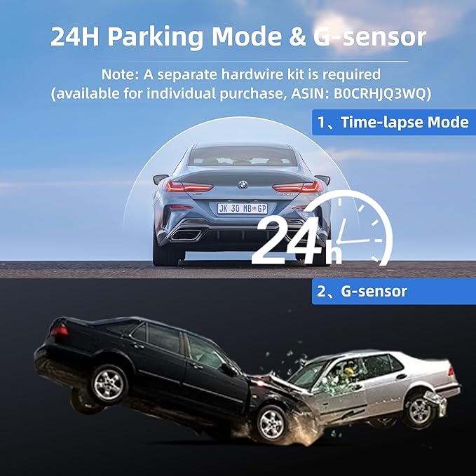 Miofive Dash Cam Car Front Rear 4K+4K WiFi Bluetooth Dash Cam with 64GB SD Card, Dual Car Camera with Parking Monitoring, Super Night Vision, HDR, G-Sensor, Loop Recording, App Control, Max 512GB