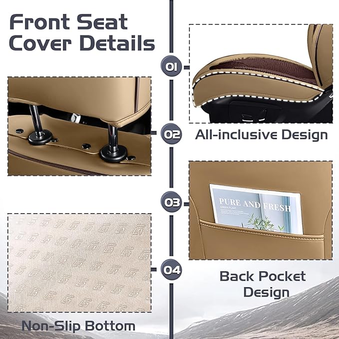 Truck Seat Covers for Toyota Tacoma 2006-2026, Waterproof Premium Leather Full Coverage Car Seat Cover, Muscle Sport Style Auto Interior Seat Cover Sets (Full Set/Brown Coffee)