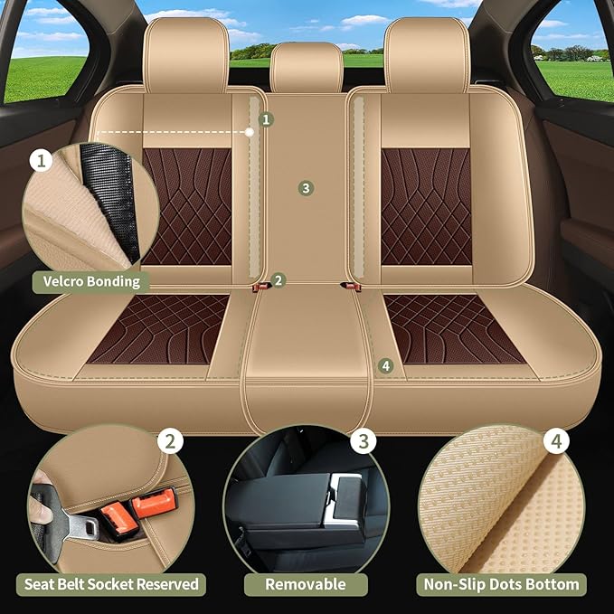 Breathable Car Seat Covers for Subaru Legacy 1995-2023 2024 2025 - Perforated Leather Full Set 5 Seats - for Subaru Legacy Accessories (Beige&Brown)