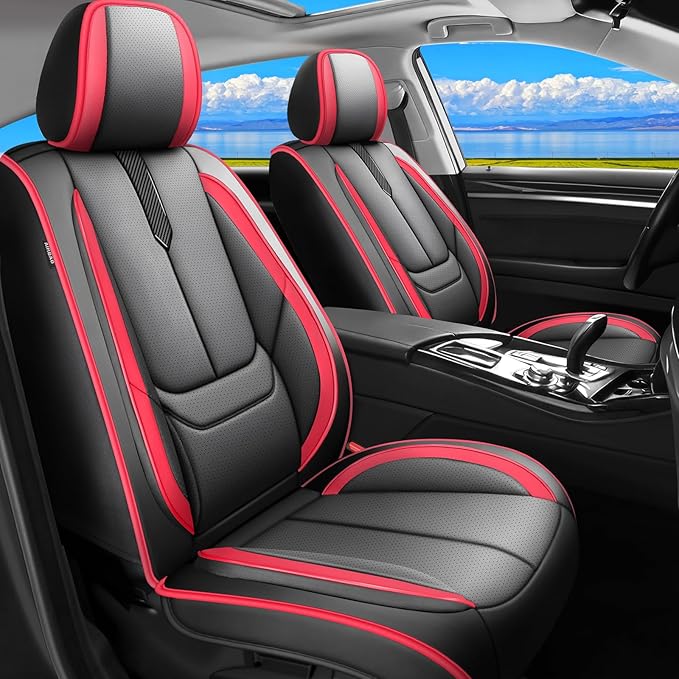 Fit Forester Car Seat Covers for Subaru Forester 2007-2024 2025 2026 -Upgraded Premium Waterproof & Breathable Leather,Airbag Compatible,All-Weather Seat Cushion Protector,Full Set,Black-Red