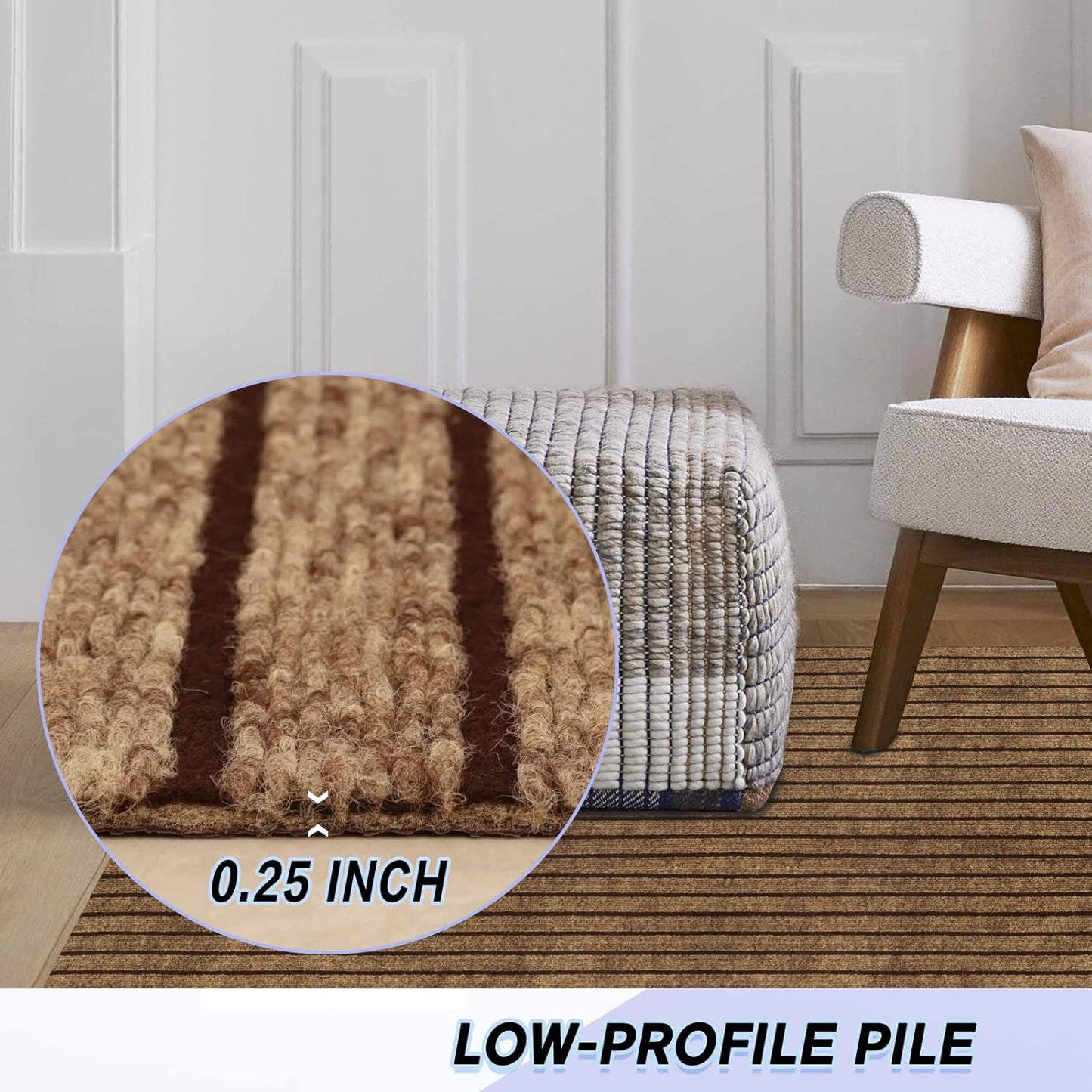 Custom Size Backed Non-Slip Area Rugs Runner, Easy Clean, Waterproof Runner Rugs for Hallway Entryway, Kitchen, Laundry, 2FT x 26FT, Brown Stripe