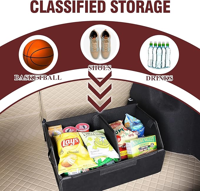 car organizers and storage for SUV,trunk organizer for sedan, leather foldable sleek box with lid,collapsible cargo bins, tool accessories containers,Collapsible Suede velvet (18 inch Covered)