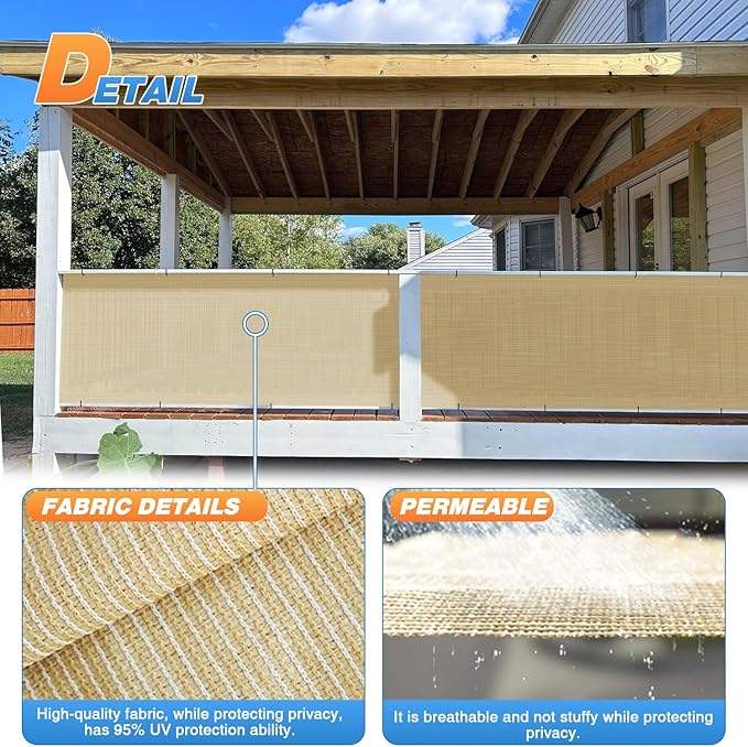 TANG Sun Shade Fabric Roll 8'x56' Shade Cloth for Garden Beige HDPE Mesh Shading Pergola Cover Replacement Canopy, 95% Blockage Sunshades for Outdoor Patio Backyard Plant