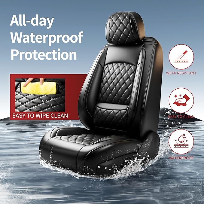 Fit for Santa Cruz Seat Covers Compatible with Hyundai Santa Cruz 2022-2026 - Waterproof Breathable Leather Automotive Seat Cushions Protector,Airbag Compatible,Only 2 front seat covers(Black)