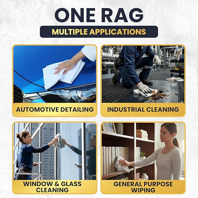 Premium New White Cotton Knit T-Shirt Rags (10 lbs. Bag of Rags) - Lint-Free, Soft & Absorbent Cleaning Cloths for Auto, Paint, Garage, Staining & Polishing