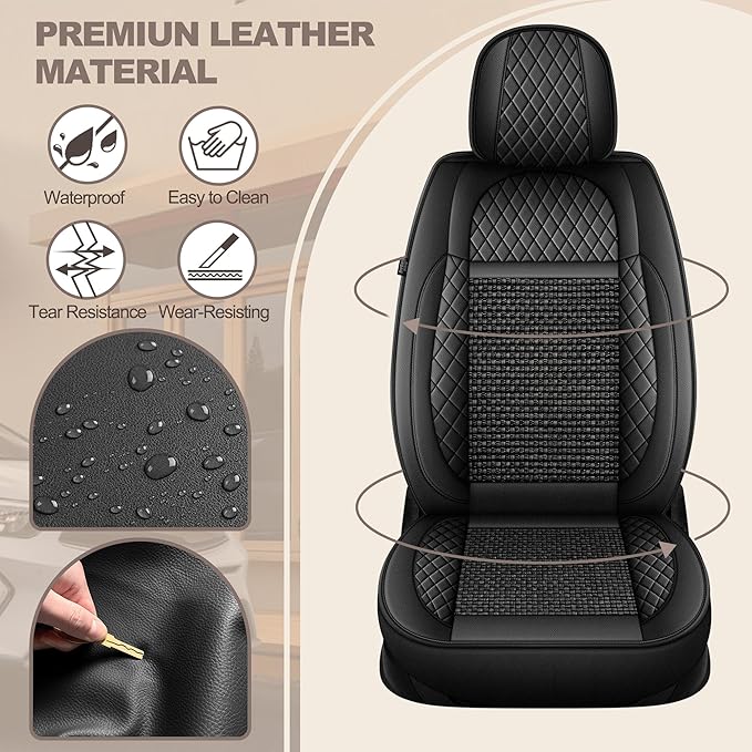 TTX LIGHTING for Nissan Rogue Sport 2017-2022 Car Seat Covers, Breathable Ice Silk & Leather Seat Protector, Cool & Anti-Sweat for Long Driving, Airbag Compatible, 2 Front Seats (Black)