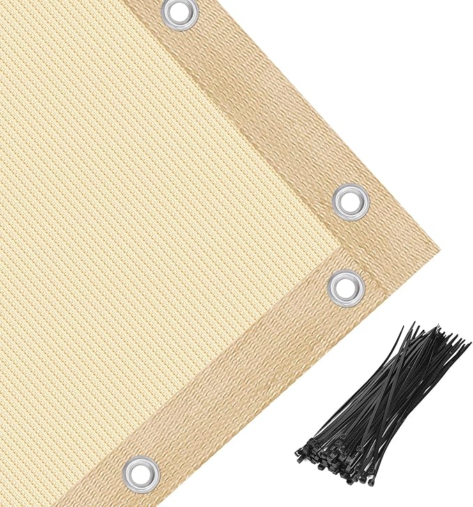 Amagenix 90% Pergola Shade Cover 4' X 15' Sun Shade Cloth with Grommets for Outdoor Garden Patio Porch, Commercial Grade 200 GSM - Cable Zip Ties Included (We Customized) GN108, Wheat