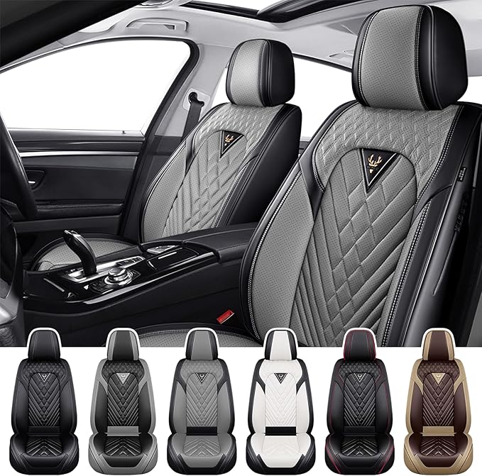 Truck Seat Covers for Nissan Frontier 2009-2026, Waterproof Premium Leather Full Coverage Car Seat Cover, Muscle Sport Style Auto Interior Seat Cover Sets (Front Set/Black Gray)