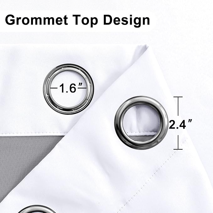XWZO White 100% Blackout Curtains with Tiebacks- 2 Thick Layers Completely Shaded Window Treatment Thermal Insulated Drapes with Grommets for Bedroom/Laundry, White, W42 x L45, Set of 2 Panels