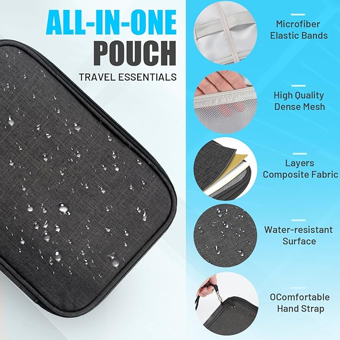 Travel Cable Organizer Bag, Electronics Organizer Tech Pouch with Double Layers for Cords, Chargers, Phone, Earphones, USBs, SD Cards - Travel Essentials Portable Waterproof Tech Pouch