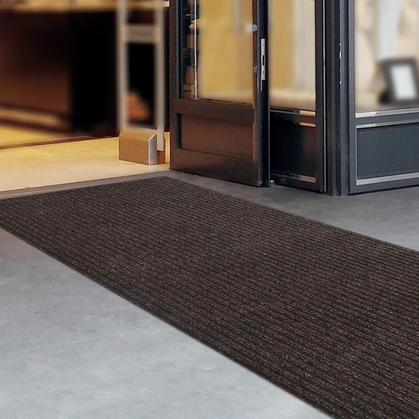 iCustomRug Spartan Weather Warrior Indoor/Outdoor Utility Ribbed Carpet Runner with Non-Slip Thermoplastic Rubber Backing, 3ft X 64ft in Brown