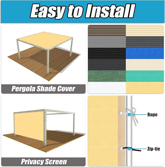 Amagenix 90% Shade Fabric 16'X 17' Sand Sun Shade Cloth with Grommets for Pergola Replacement Shade Cover Canopy, Heavy Duty, Cable Zip Ties Included (We Customized)