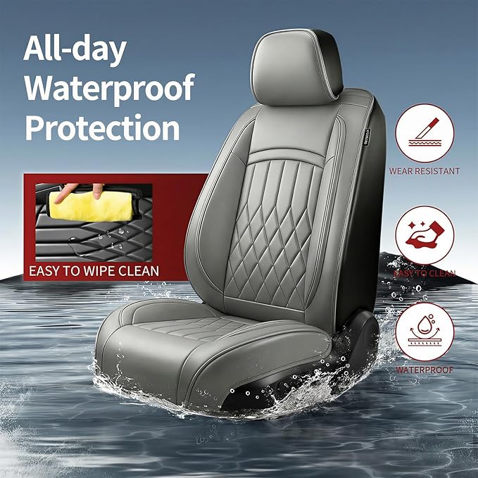 Fit Ioniq Car Seat Covers for Hyundai Ioniq 2017-2026 - Premium Leather, Waterproof, All-Weather, Airbag Compatible, Breathable, Easy Install,Only 2 Front seat Covers,Gray