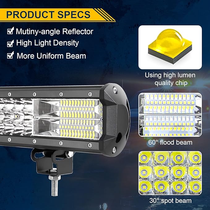 AUXTINGS 40 inch 540W LED Light Bar Triple Row Spot Flood Combo Beam Off Road Lights Waterproof Work Light with Wiring Harness for Jeep Trucks SUV ATV UTV Boat Lights, 12V 24V