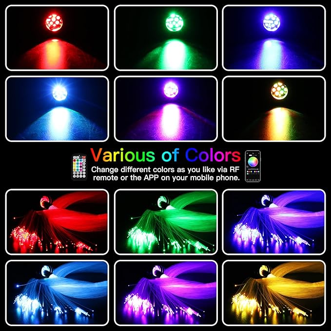 AZIMOM 16W Twinkle & Sound Activate 650pcs*0.03in*13.1ft Fiber Optic Starlight Headliner Kits for Car Home Star Ceiling Sky Decoration, APP& Remote Control Light Engine End Glow Fiber
