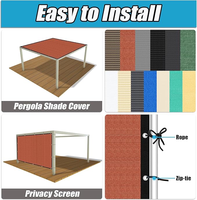 Amagenix 90% Pergola Shade Cover 12' X 18' Sun Shade Cloth with Grommets for Outdoor Garden Patio Porch, Commercial Grade 200 GSM - Cable Zip Ties Included (We Customized) GN108, Rust Red
