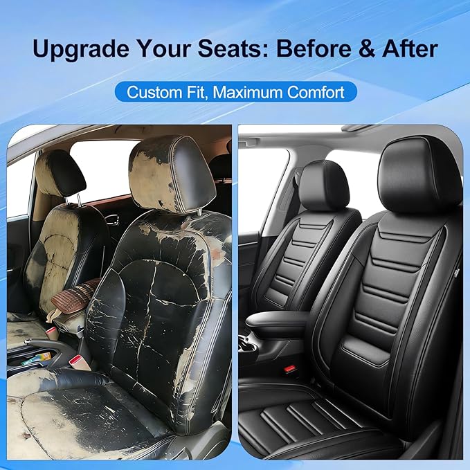 Fit Impala Car Seat Covers for Select Chevrolet/Chevy Impala 2000-2020, Premium Full Coverage Leather, Airbag Compatible, Waterproof All Weather Seat Protector, Full Set, Black
