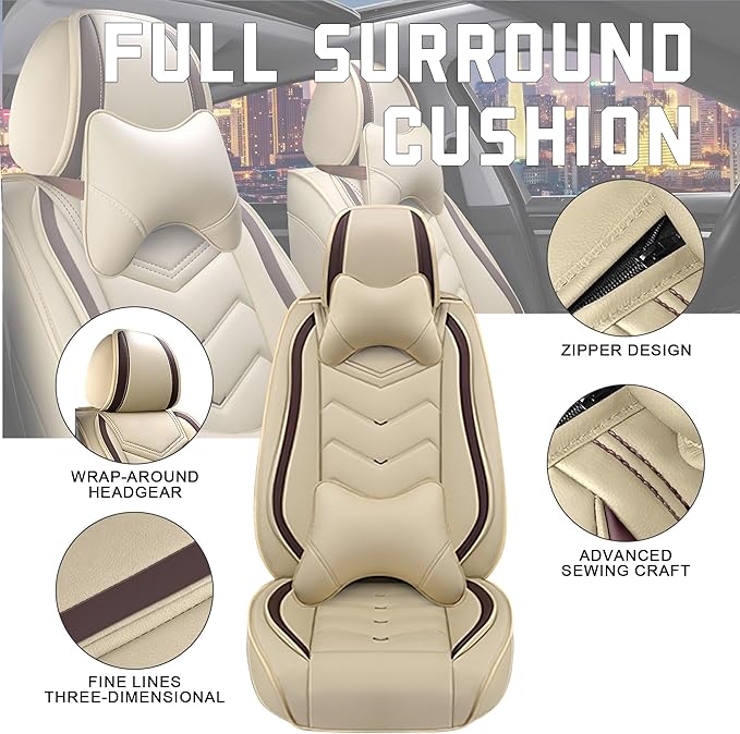 CTDS Car Seat Covers for Chevy Equinox 2005-2026, Stylish Sport Seat Cover, Premium Nappa Leather Car Seat Cover. Automobile Seat Covers Sets.(Luxury 2 Seats/Beige)