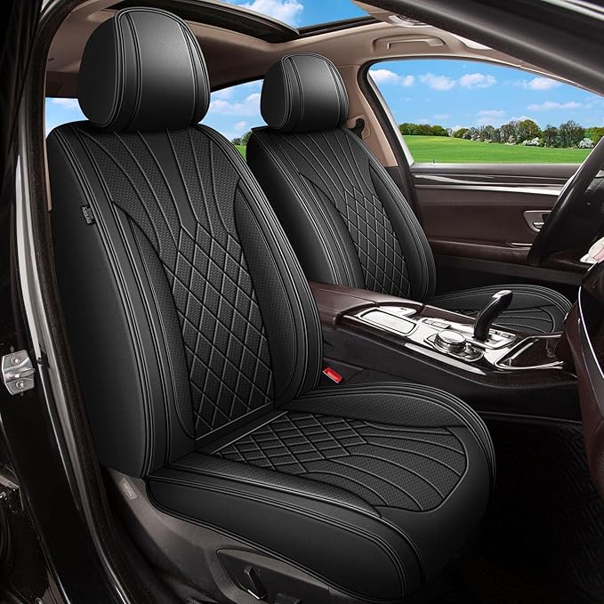 Full Set Car Seat Covers for Honda HRV HR-V 2016-2026: Breathable Perforated Leather Seat Cover (Black)