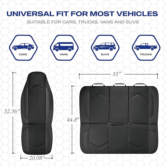 Skechers Memory Foam Car Seat Covers, Leather High Back Seat Covers Quilting Design,Waterproof Sports Car Seat Covers Front Seats,Airbag Compatible, Universal Fit for Most Cars, SUVs,Trucks,Black