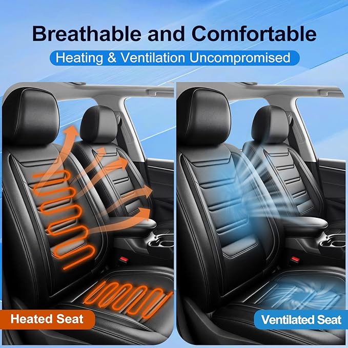 Fit Bolt Car Seat Covers (Front Pair) for Select Chevrolet Bolt/Bolt EUV 2017-2025 - Premium Full Coverage Leather, Airbag Compatible, Waterproof & All Weather Seat Cushion Protector, Black