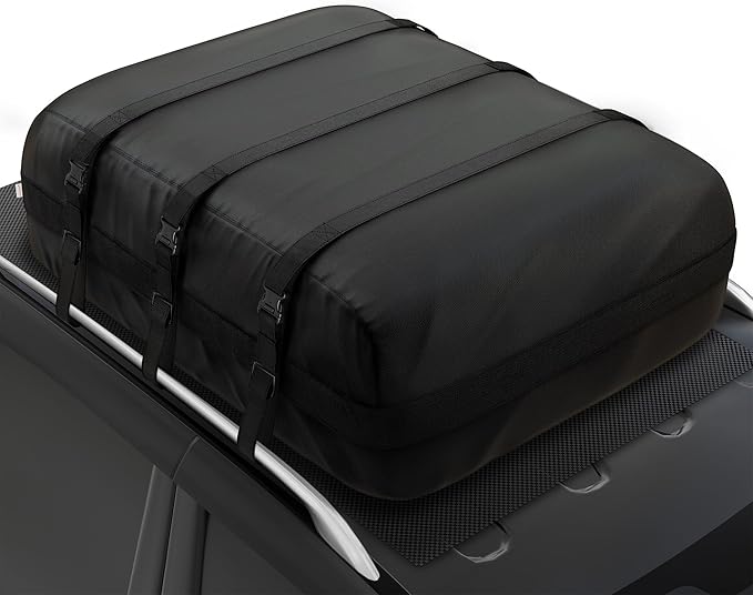 iBirdie Roof Rack Cargo Carrier 29.1 Cubic Feet, XL Soft-Shell Rooftop Cargo Box, Waterproof Heavy Duty 1200D for Car with/Without Roof Rack, Includes Anti-Slip Mat, Door Hooks, 56x45x20 inches
