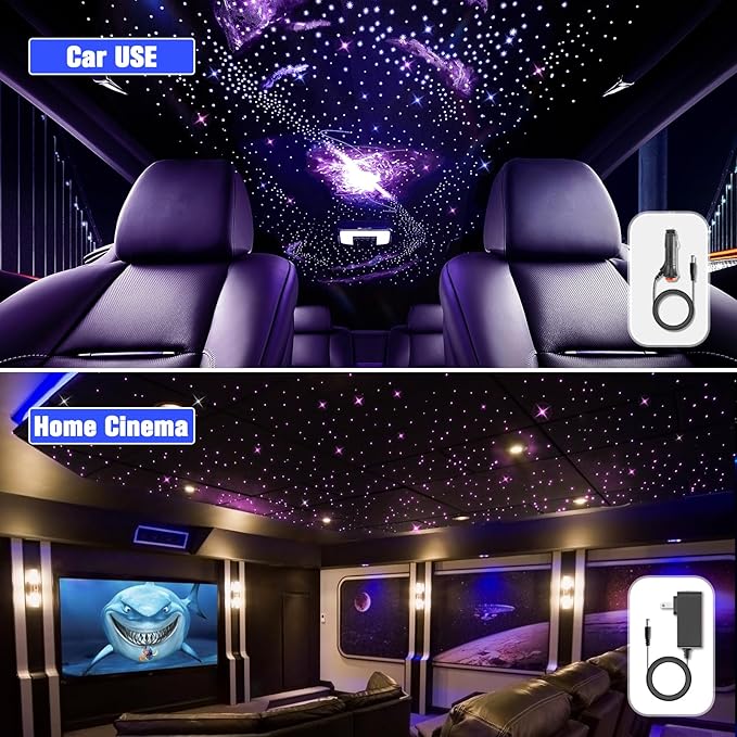 32W Twinkle Starlight Headliner Kit, 800pcs*0.03in*13.1ft LED Fiber Optic Lights Kit, Star Ceiling Light+10 Crystals+Adapter+Cigarette Lighter for Car Roof/Home with APP/Remote/Music Mode