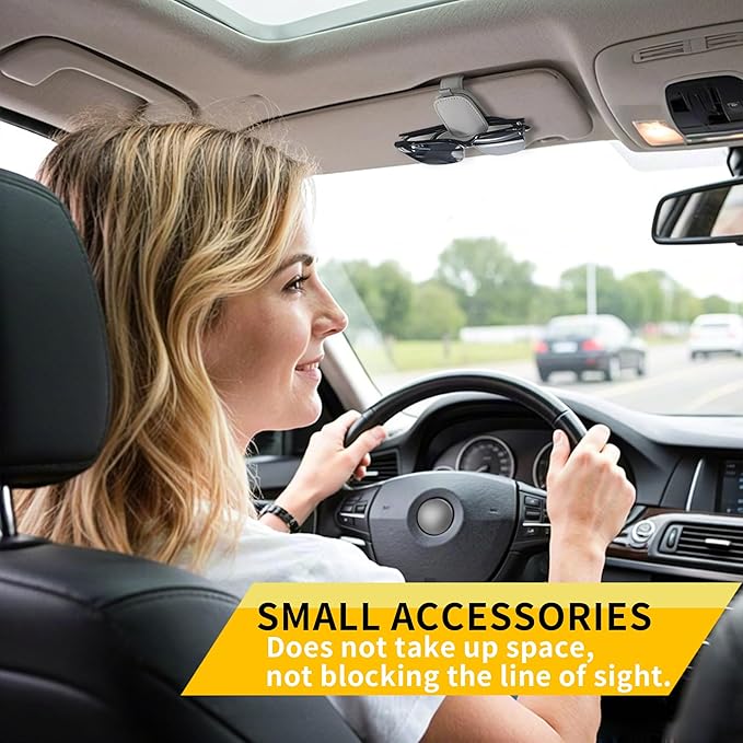 Yuoyar Sunglass Holder for Car, Magnetic Leather Sunglasses Holder and Ticket Card Clip, Car Visor Accessories, 2 Packs (Silver Grey)