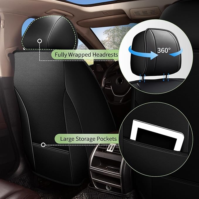 Car Seat Covers Front Seats for Nissan Altima 2009-2024 2025 2026 - Breathable Cooling Ice Silk Leather Seat Cover - 2 Seats for Nissan Altima Accessories (Black)