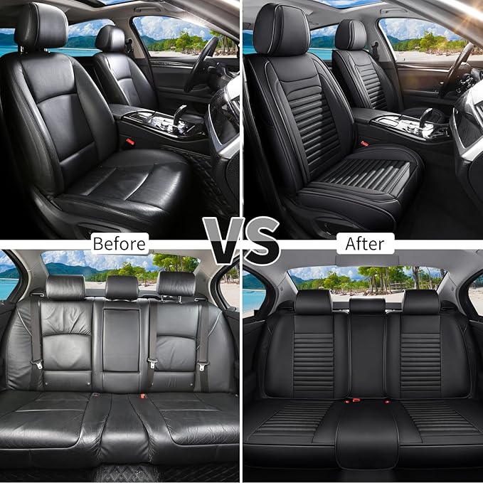 Truck Seat Covers Full Set Fit for Toyota Tacoma 2001-2023, Premium Faux Leather Car Seat Protector,Breathable Anti-Slip Full Wrapping Edge Seat Covers(Black,Full Set)