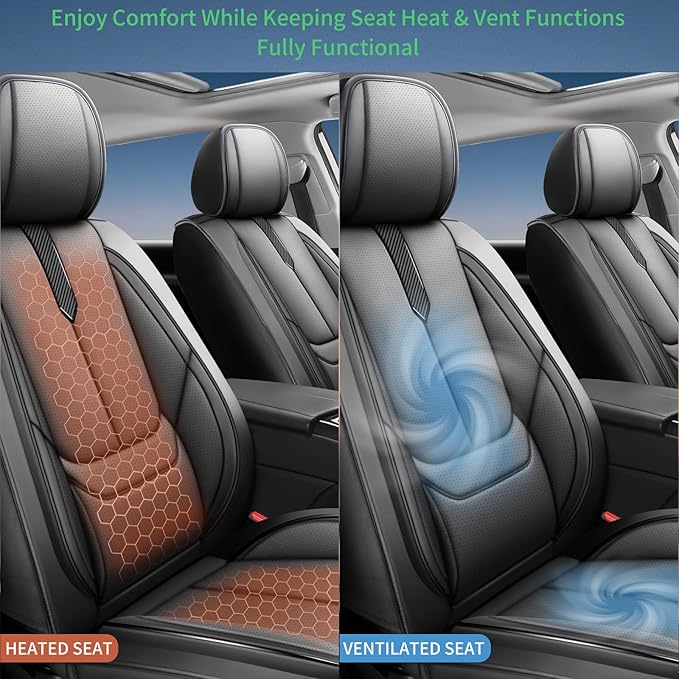 Fit Santa Fe Car Seat Covers for Hyundai Santa Fe 2007-2025 2026 -Upgraded Premium Waterproof & Breathable Leather, Airbag Compatible, All-Weather Seat Cushion Protector,2 Front/Black