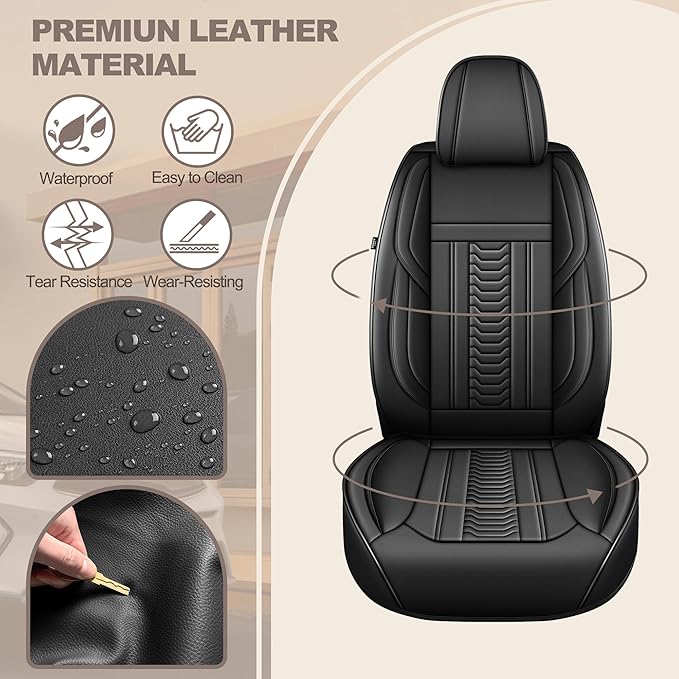 TTX LIGHTING for Cadillac XT5 2017-2026 Seat Covers: Waterproof Leather Seat Protector with Airbag Compatible (2 Front Seats,Black)