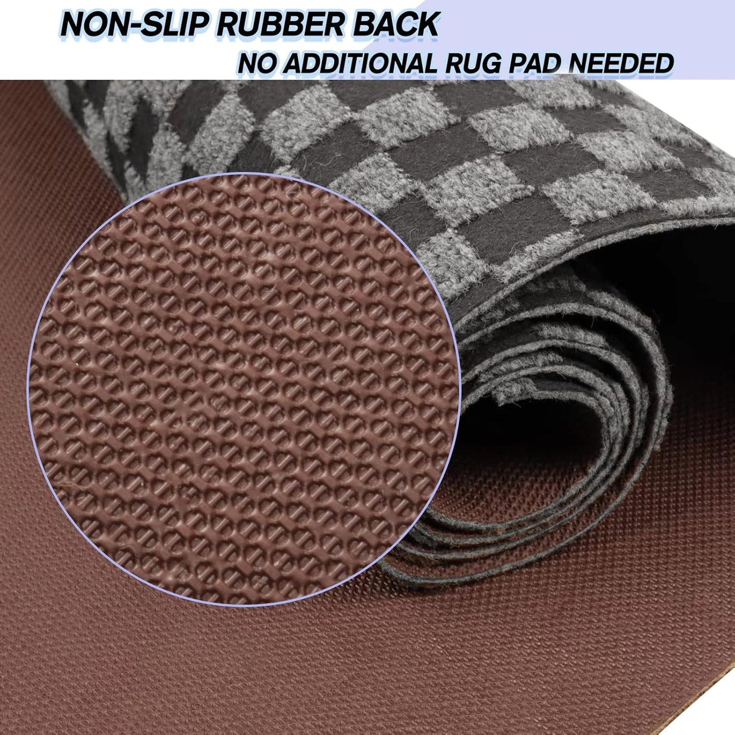 Custom Size Backed Non-Slip Area Rugs Runner, Easy Clean, Waterproof Runner Rugs for Hallway Entryway, Kitchen, Laundry, 4FT x 53FT, Gray Checkered