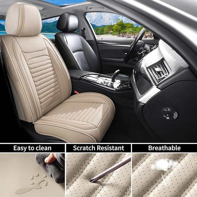 Front Seat Covers Fit for Toyota C-HR 2018-2022, Car Seat Covers Front Seats, Breathable Faux Leather Automotive Seat Covers Front Pair Anti-Slip Seat Cover(Beige, Front)