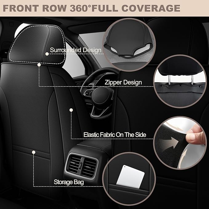 TTX LIGHTING for Jeep Patriot 2007-2017 Seat Covers: Waterproof Leather Seat Protector with Airbag Compatible (2 Front Seats,Black)
