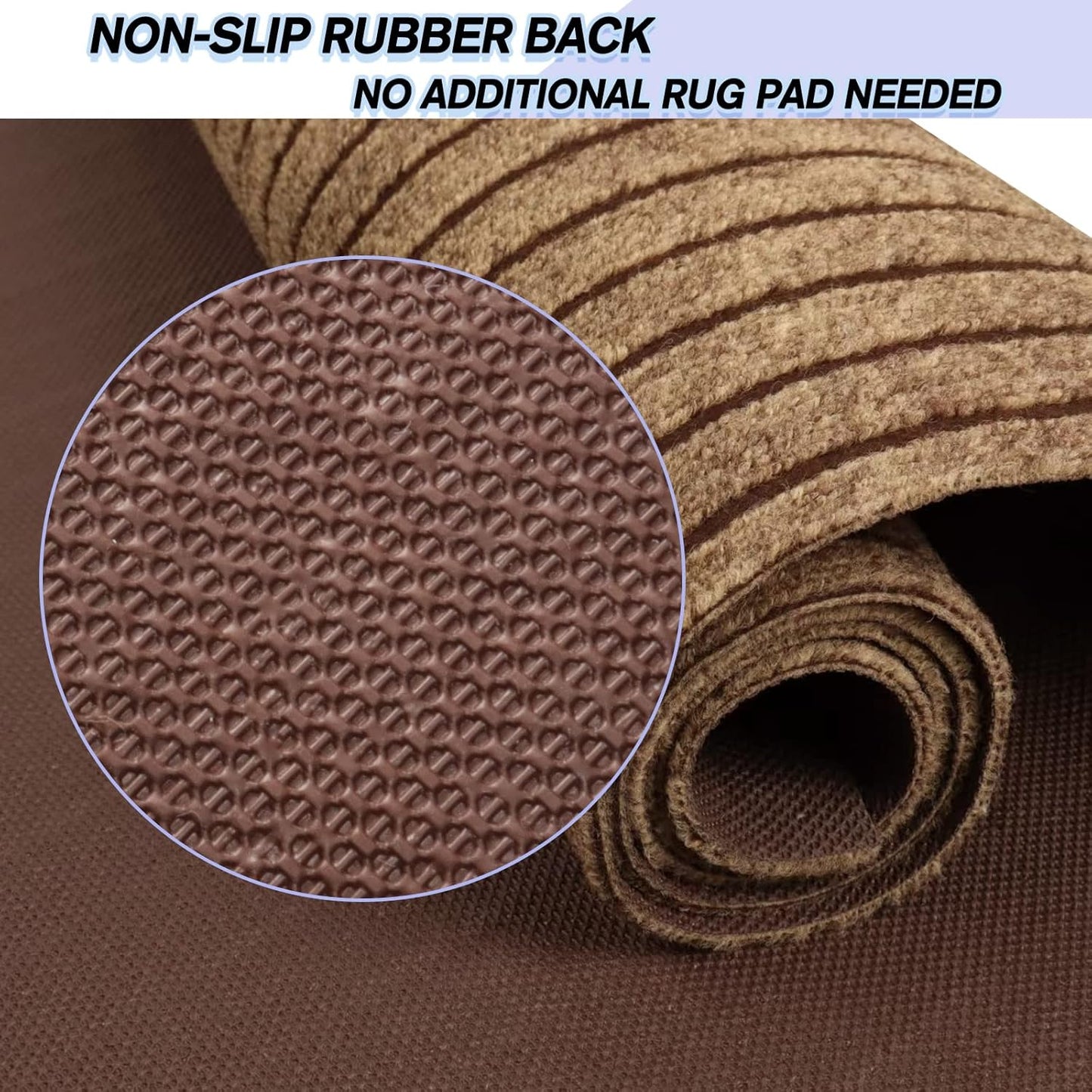 Custom Size Backed Non-Slip Area Rugs Runner, Easy Clean, Waterproof Runner Rugs for Hallway Entryway, Kitchen, Laundry, 2FT x 74FT, Brown Stripe
